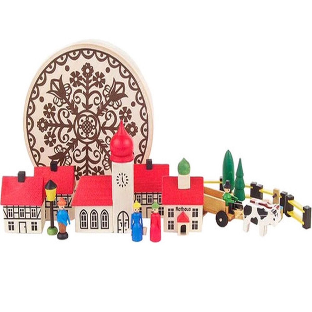 4.75" Dregeno Hand Carved Wood Small Village Chip Box