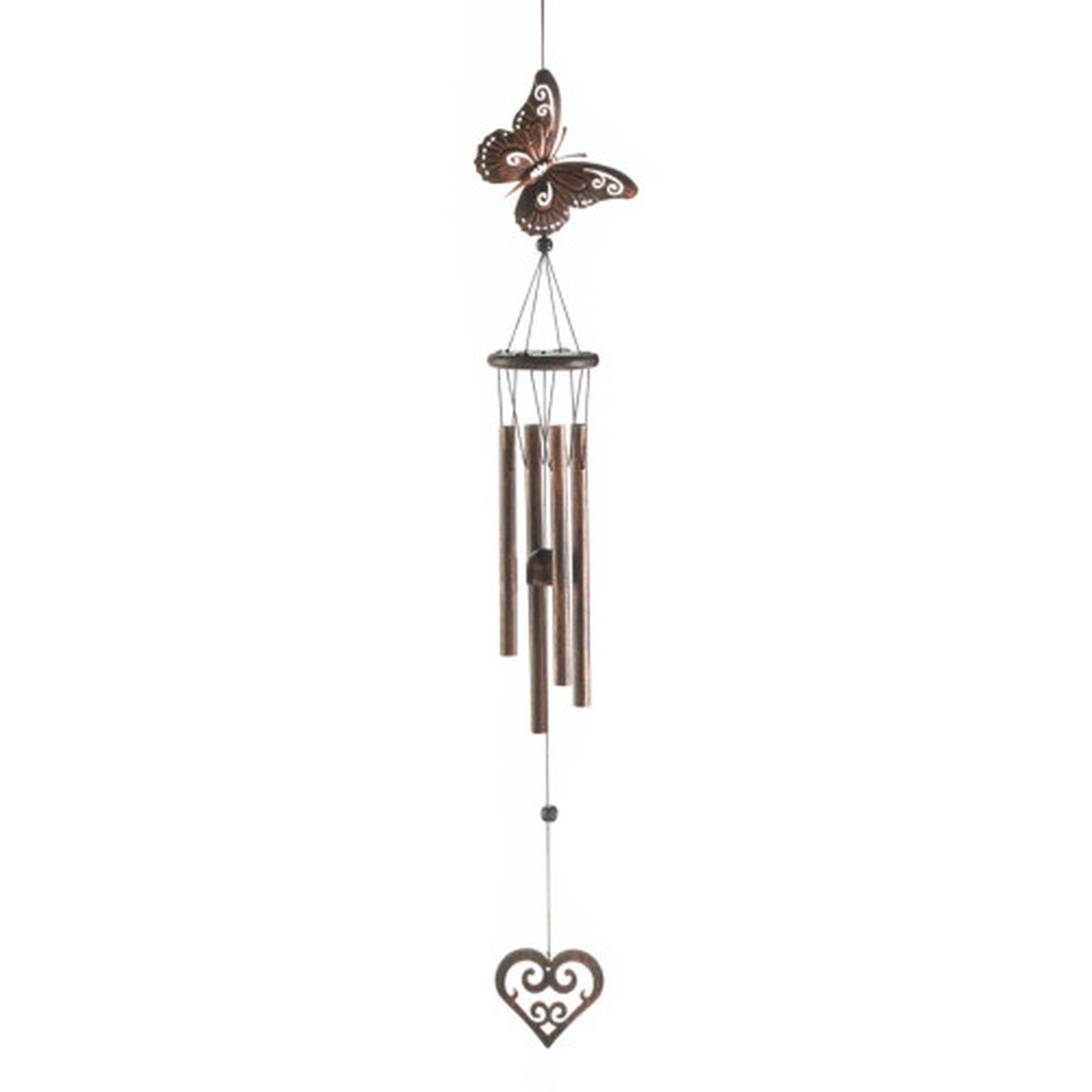Butterfly and Heart Outdoor Wind Chime - 31.5" - Brown