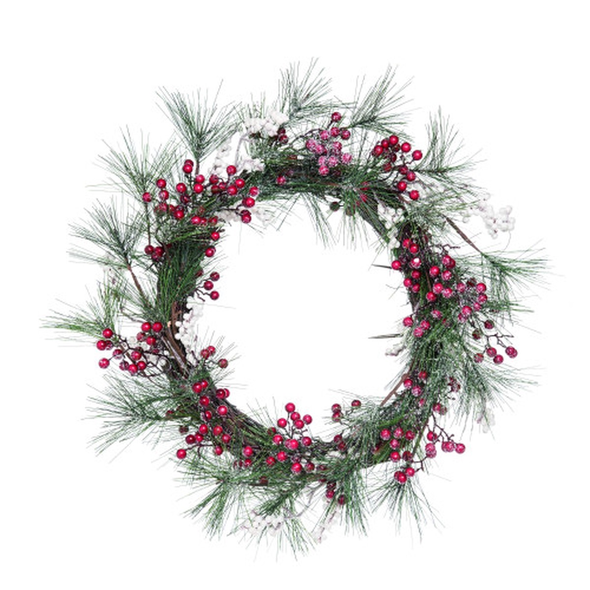 Pine Needle and Berry Christmas Wreath, 20-Inch, Unlit
