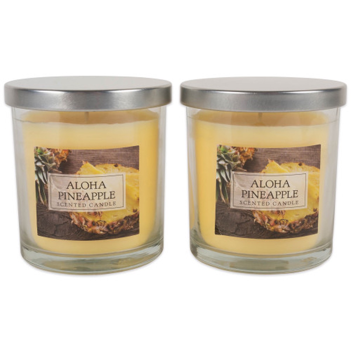 Set of 2 Yellow and Silver Aloha Pineapple Single Wick Candles