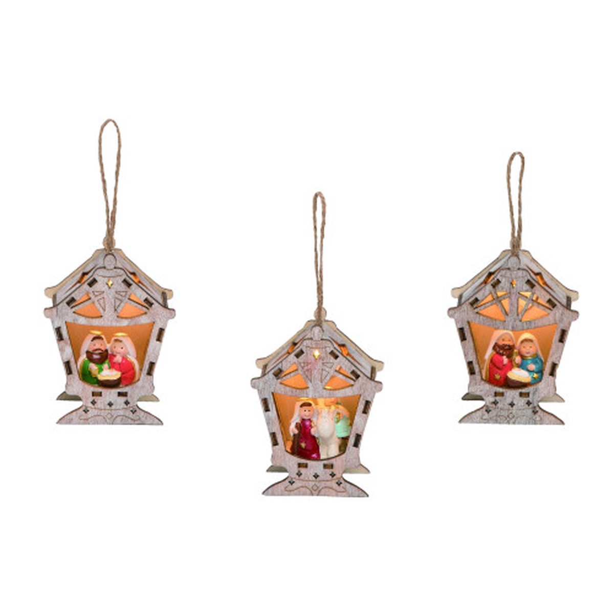 Set of 3 Lighted Red and Blue Nativity Christmas Hanging Ornaments 6"