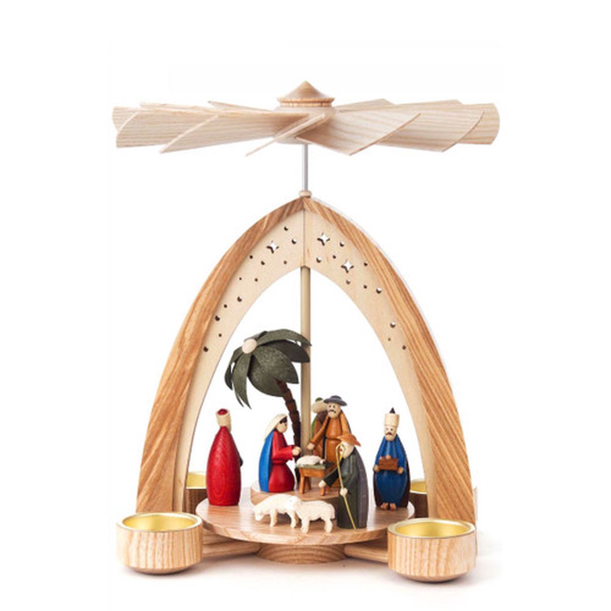 10.75" Dregeno Nativity Scene Christmas Pyramid Tea Light Candle Holder