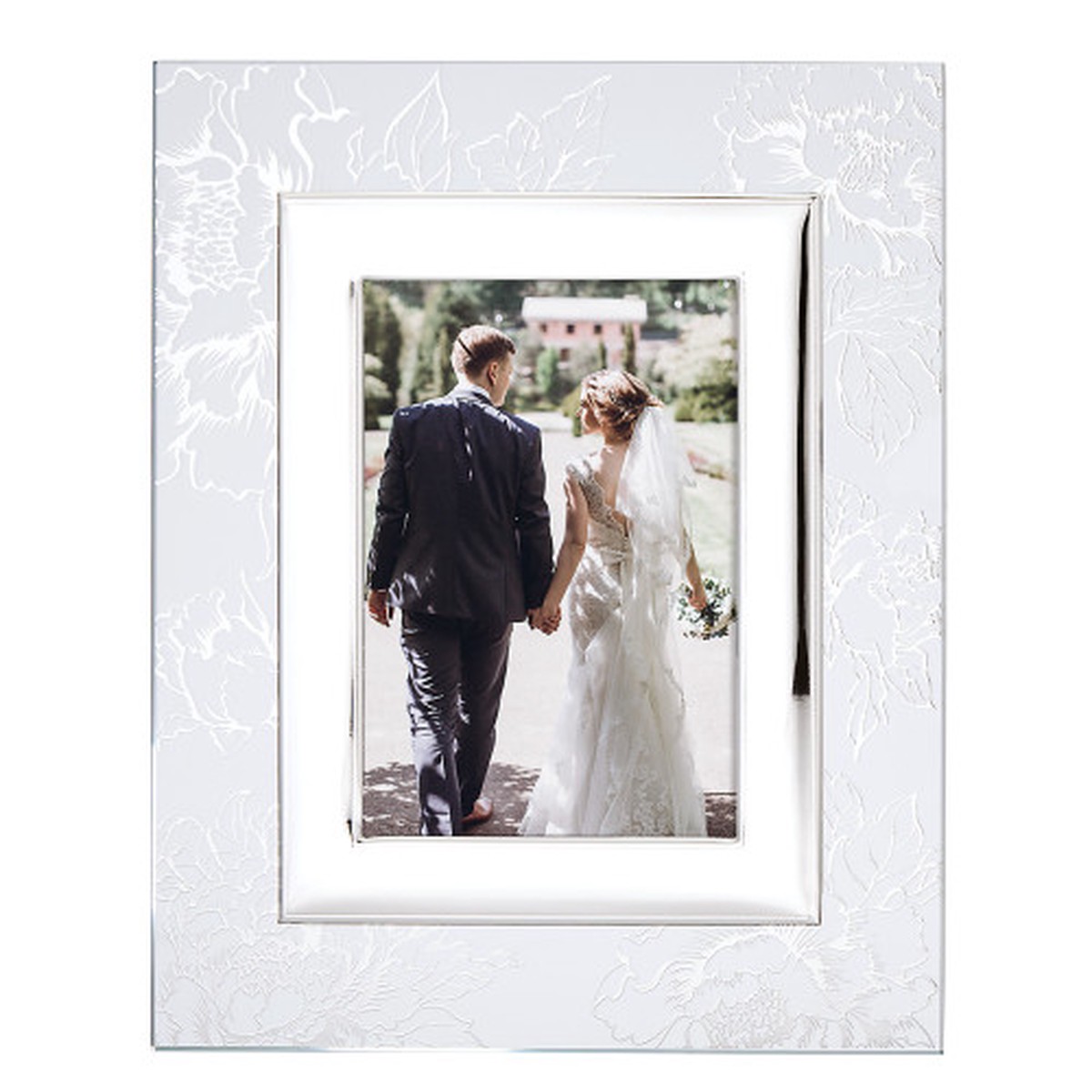 11.5″ White Silver-Plate Peony 5 x 7 Rectangular Photo Frame