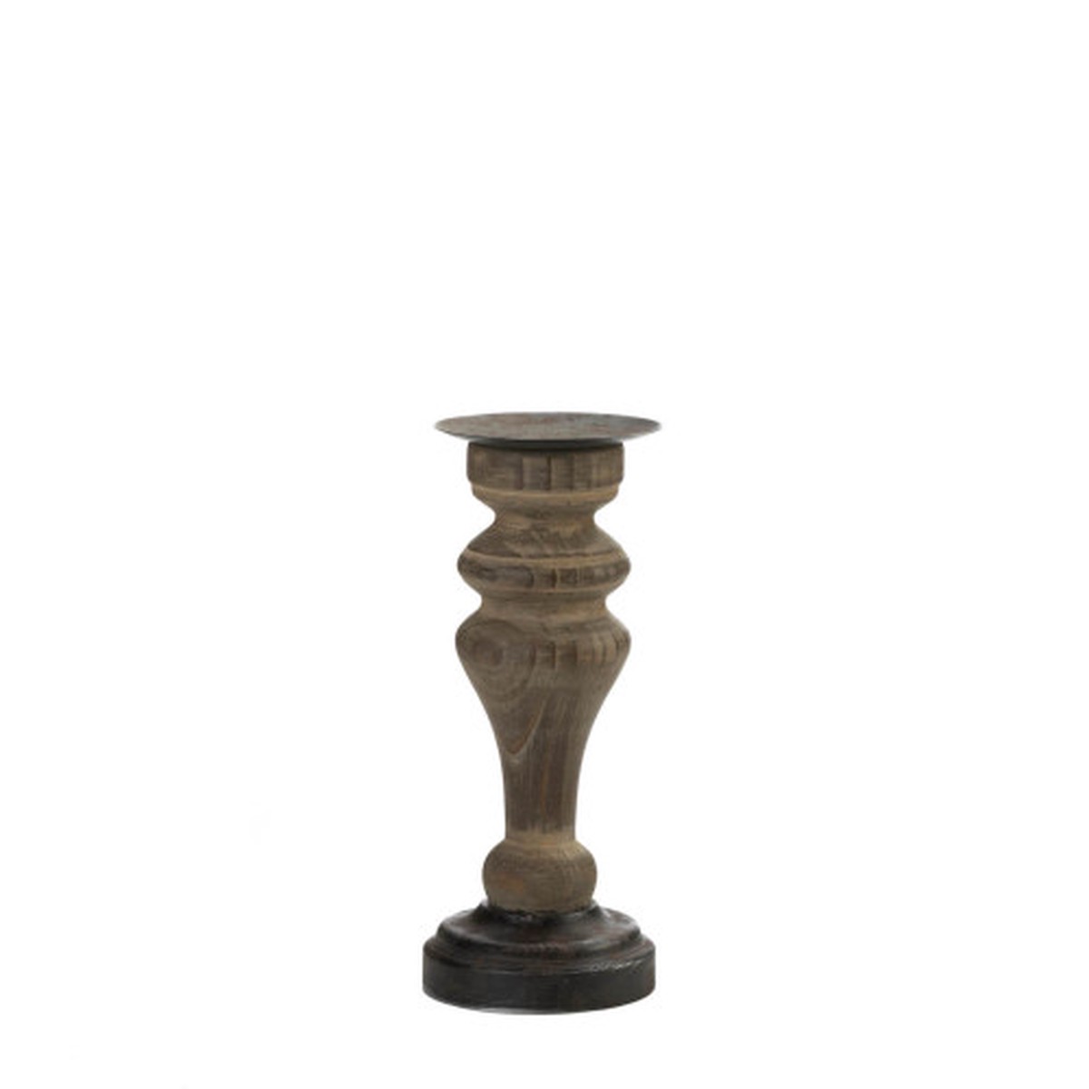 13″ Brown Antique Style Wooden Column Candle Holder