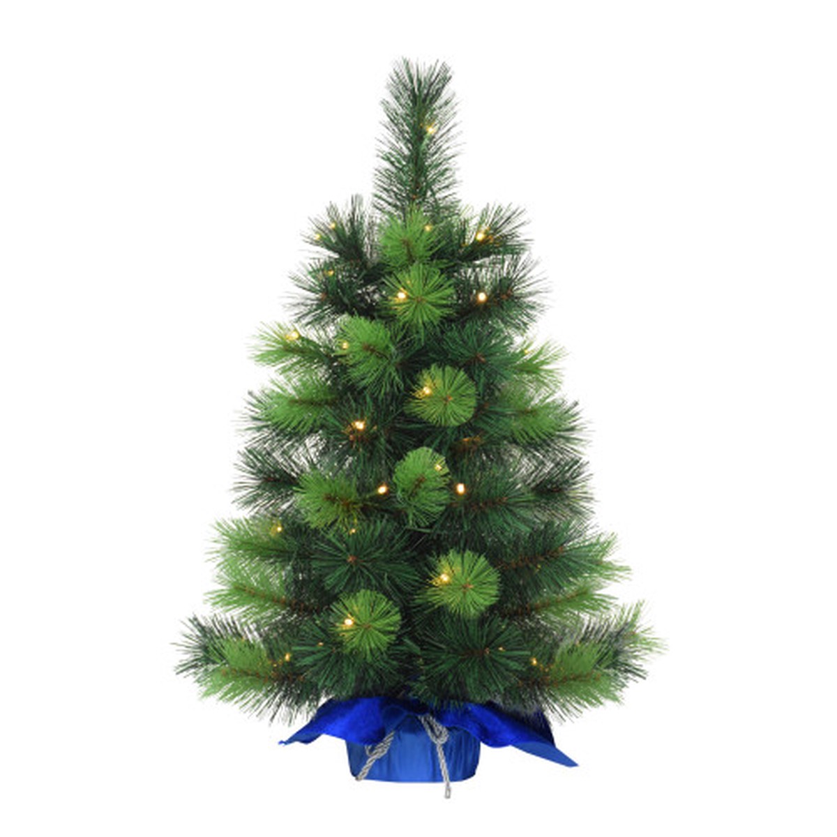 2' Pre-Lit Table Top Artificial Christmas Tree in Blue Sac, Warm White Lights