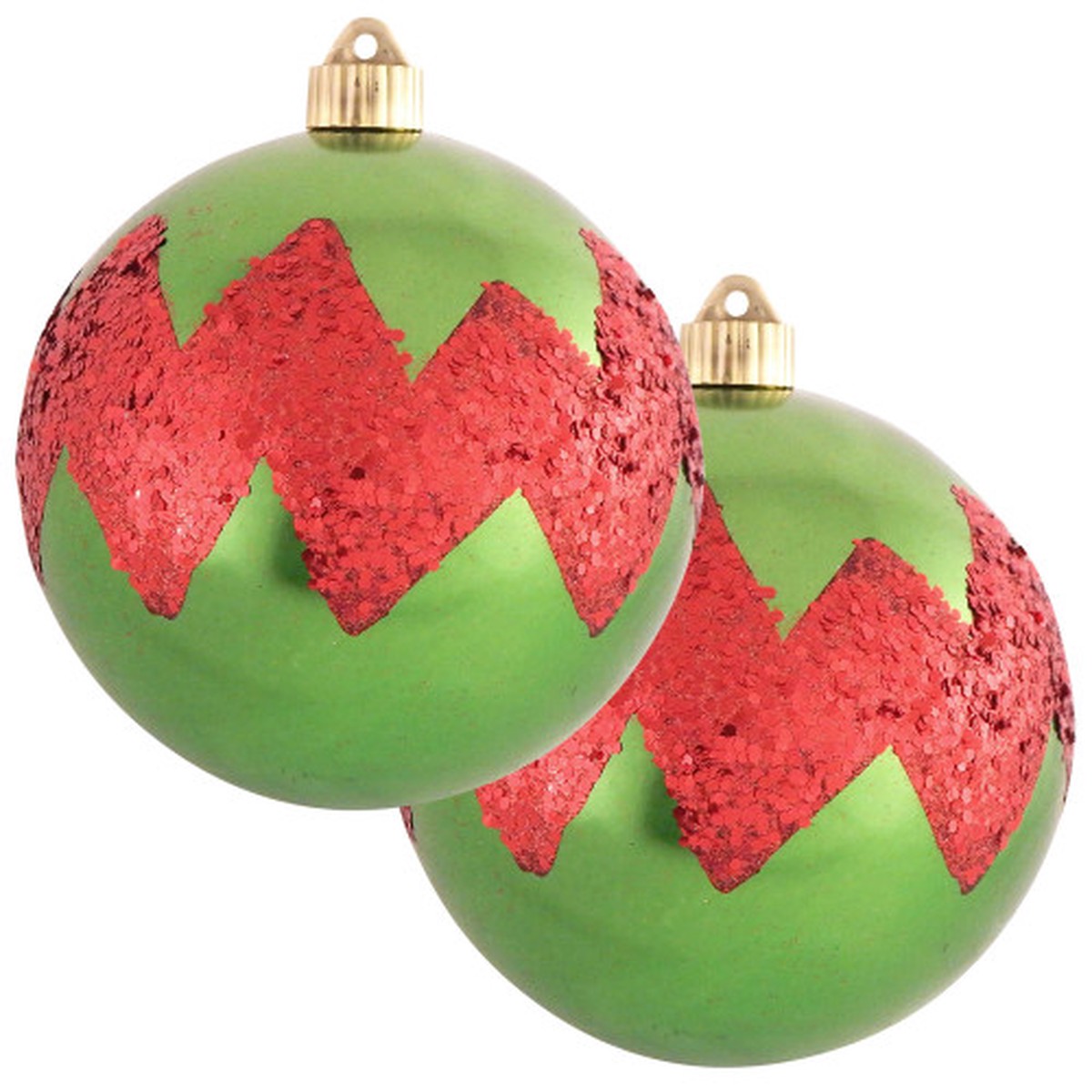 2ct Limeade and Red Chevron Shatterproof Christmas Ball Ornament 6″ (150mm)