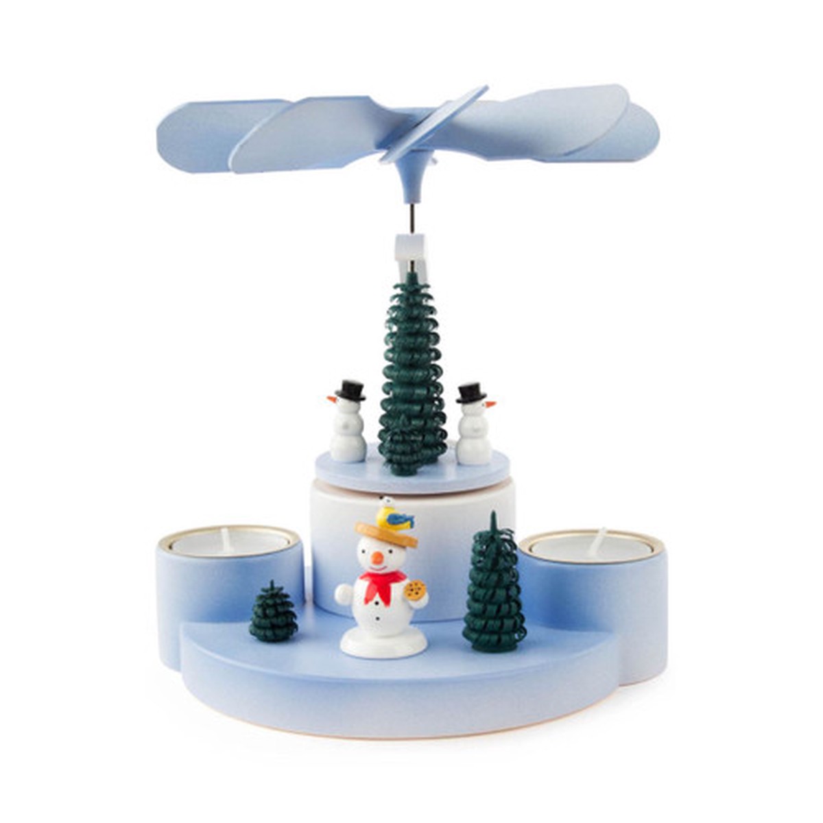 7.5" Dregeno Christmas Snowmen Tea Light Candle Holder Spinner Pyramid