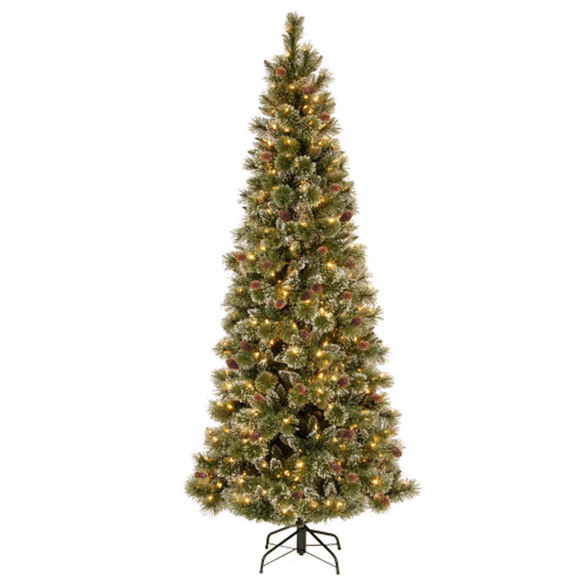 7.5' Pre-Lit Slim Glittery Bristle Pine Artificial Christmas Tree, Multicolor Lights