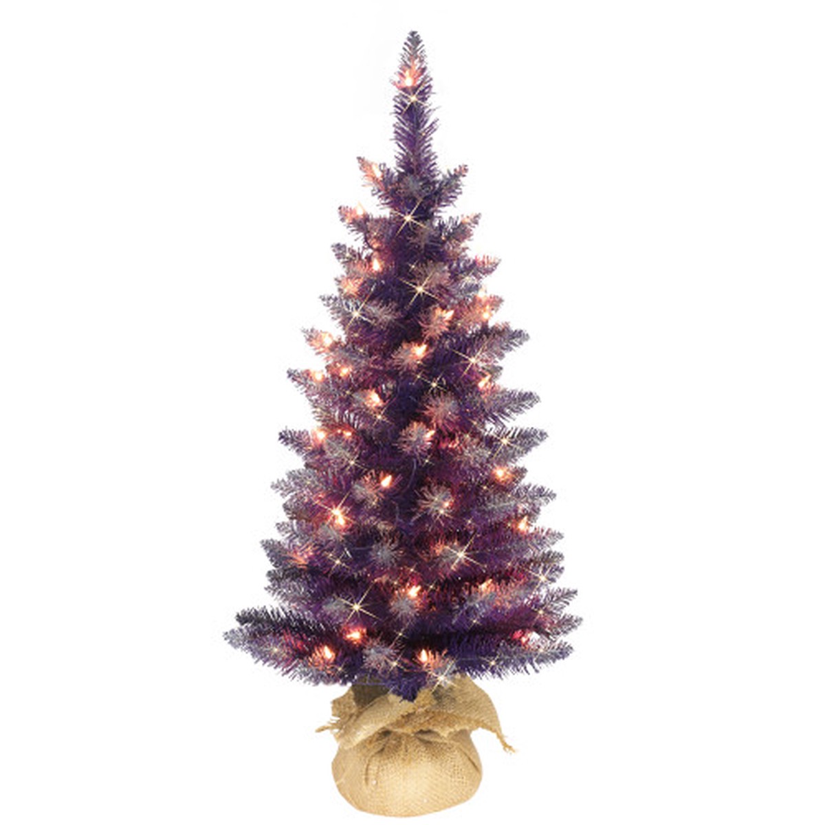 Pre-lit Artificial Purple Christmas Tree with Burlap Base - 3 - Clear Lights
