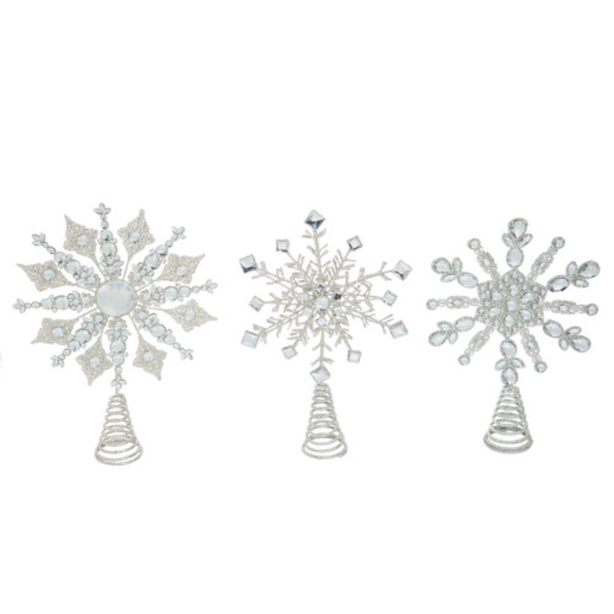 Set of 3 Silver Christmas Glitter Snowflake Tree Topper 15"