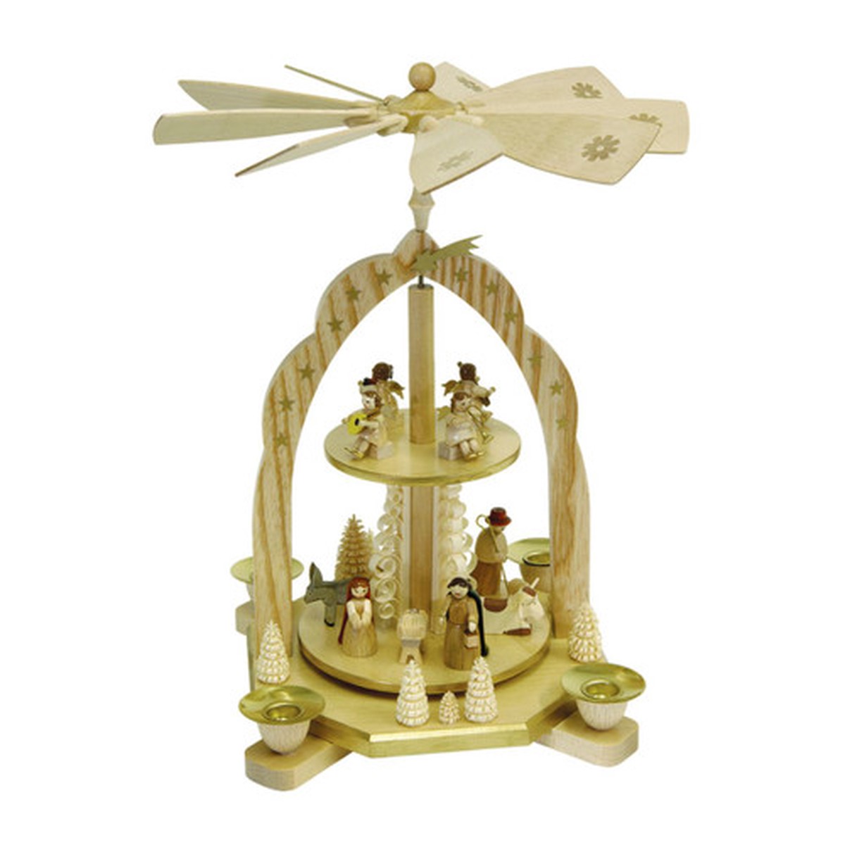 11.75" Richard Glaesser Nativity Scene and Angels Christmas Pyramid Candle Holder