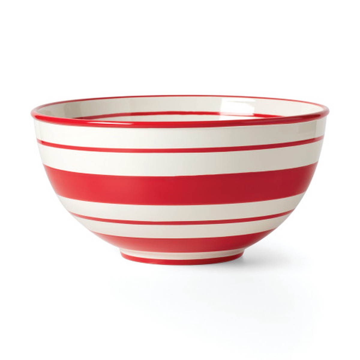 12.75″ White and Red Holiday Handpaint Stripe Mixing Bowl