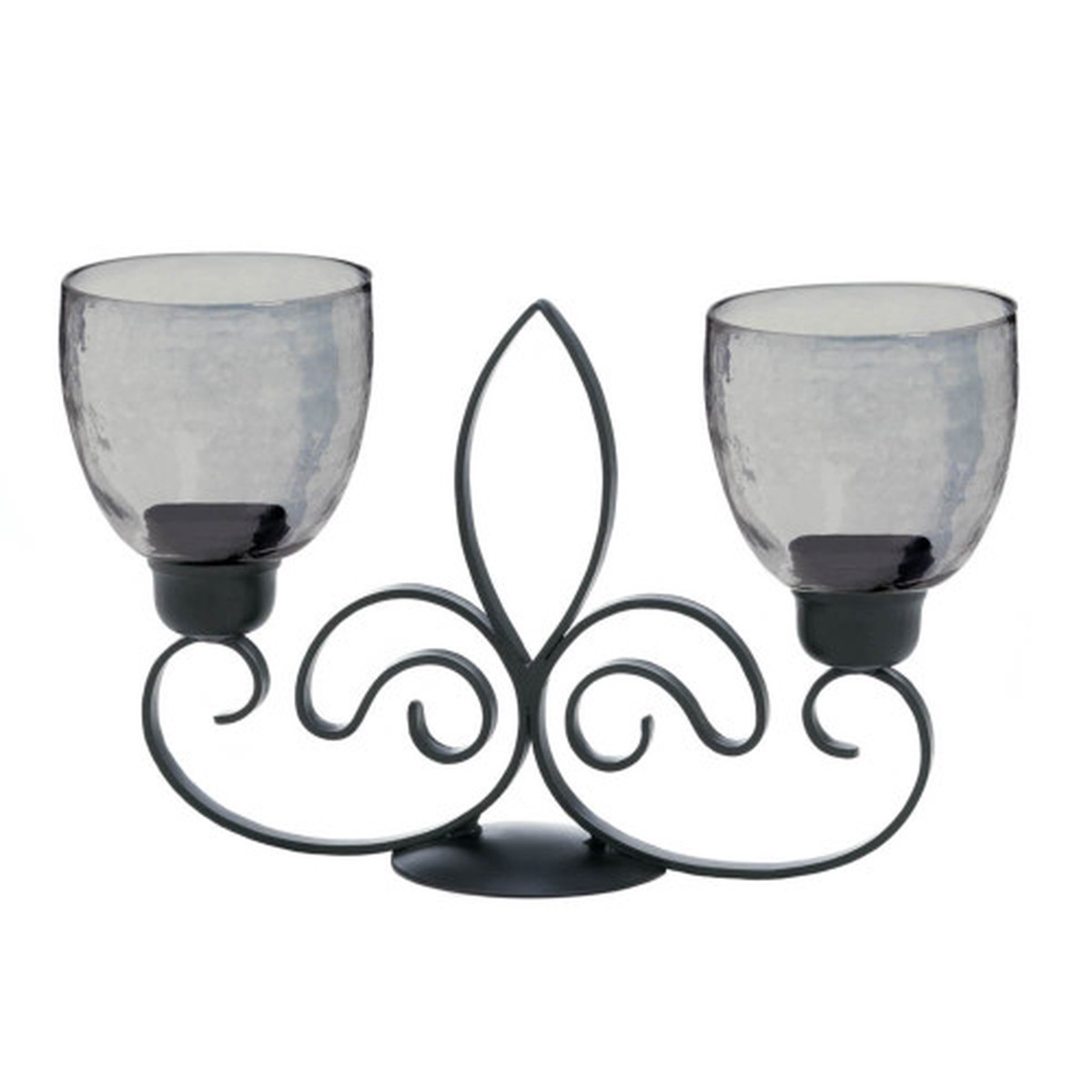 13.75″ Black Contemporary Fleur De Lis Duo Candle Holder