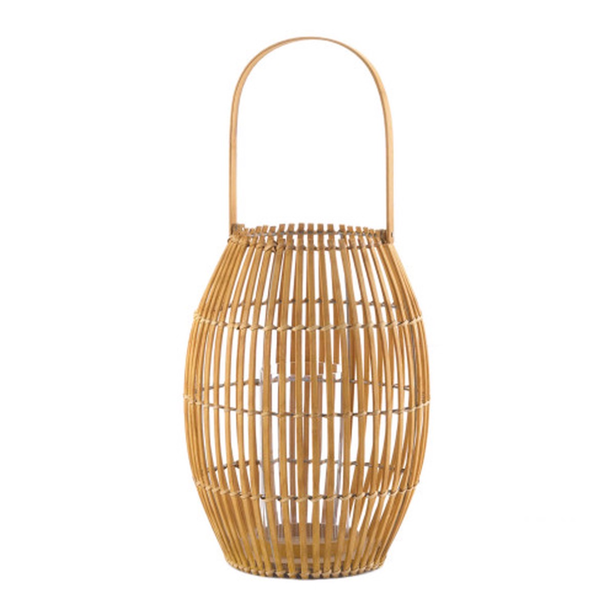 13.75″ Brown and Clear Contemporary Bamboo Barrel Candle Lantern with Handle