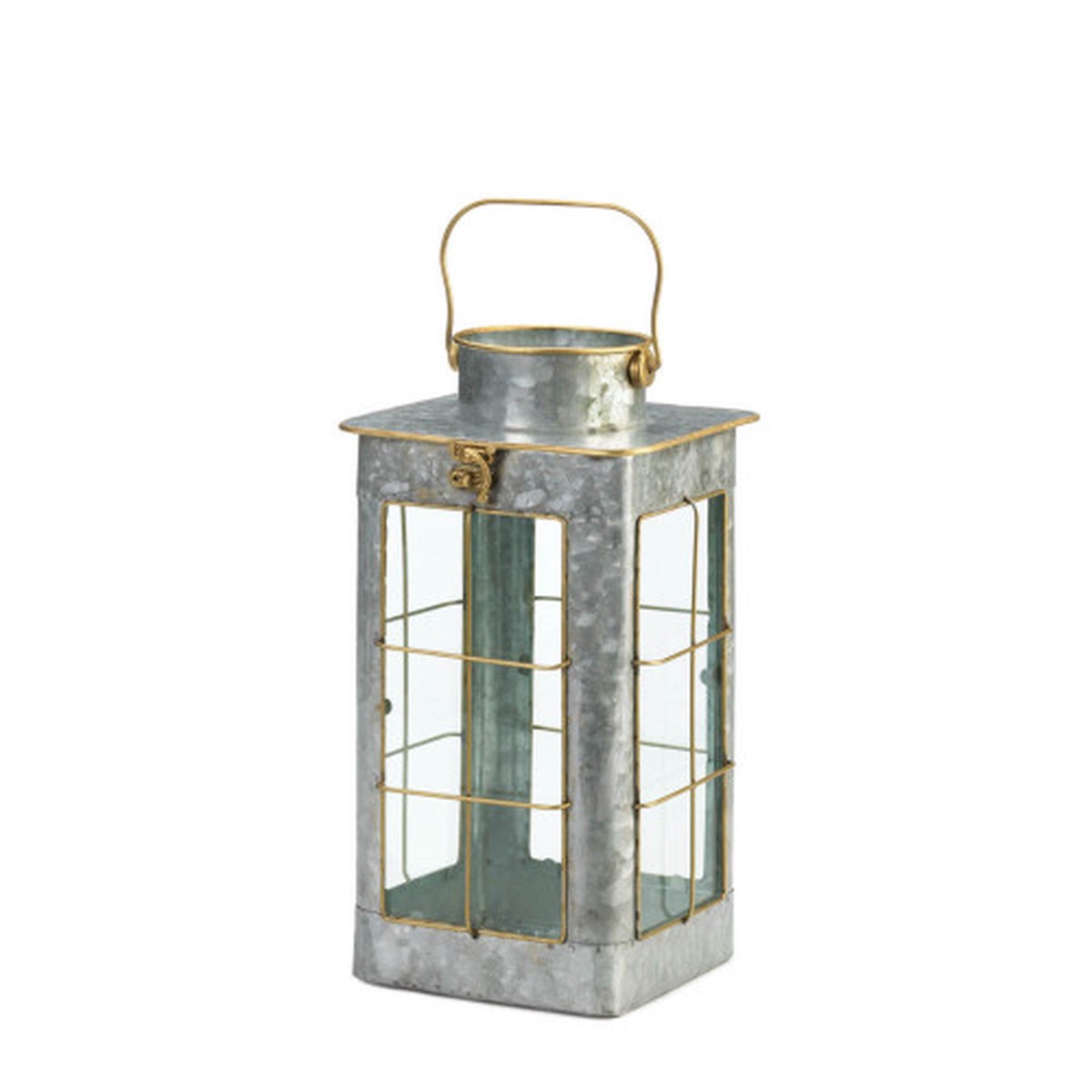 13″ Gray and Clear Farmhouse Small Candle Lantern with Handle