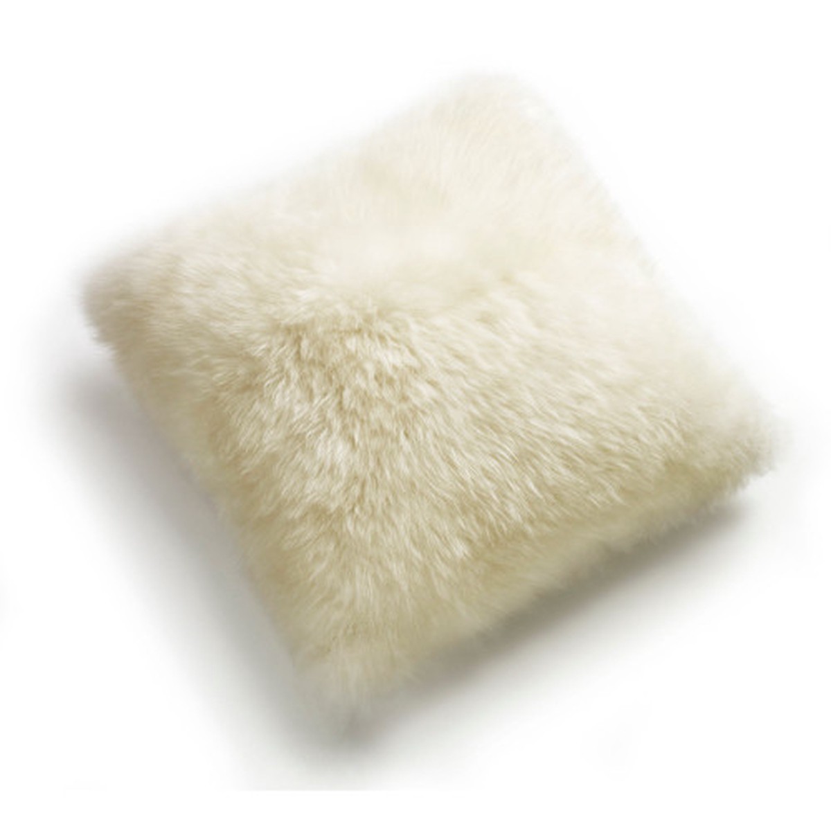 14″ Ivory White Square Decorative Longwool Sheepskin Cushion – Wool Filler