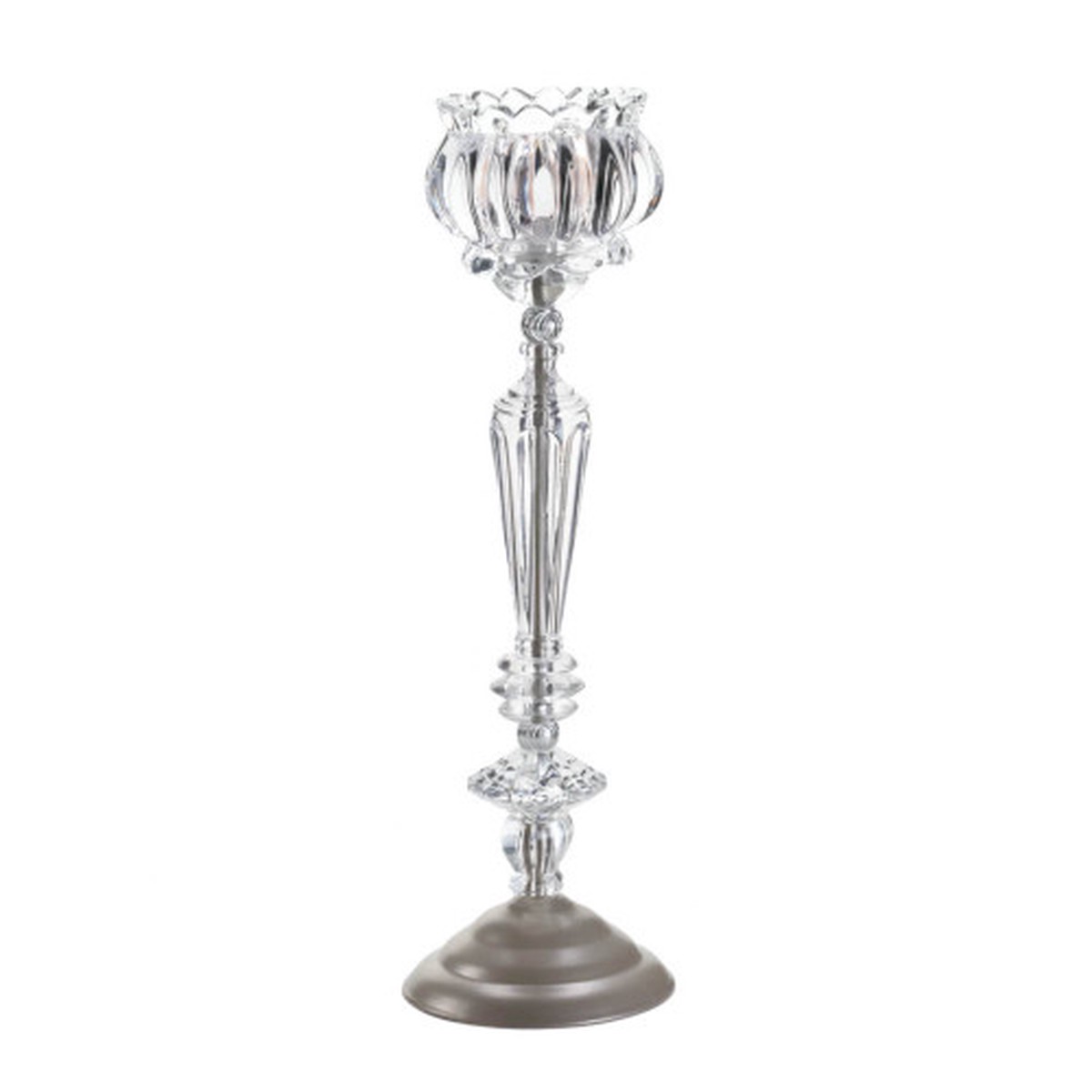 15.25″ Clear Contemporary Flower Candle Holder