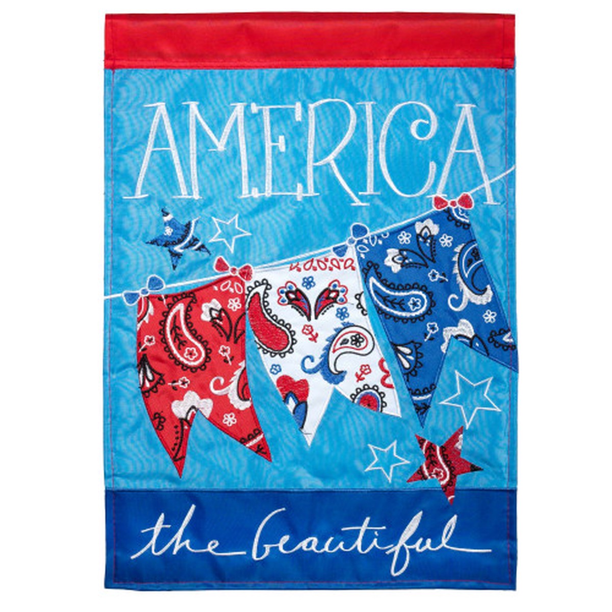 Blue Double Applique America The Beautiful Outdoor Garden Flag 18" x 13"