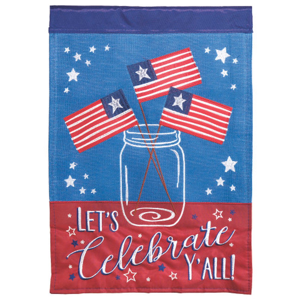 Patriotic "Let's Celebrate Y'all" Double Applique Outdoor Garden Flag - 18" x 13"