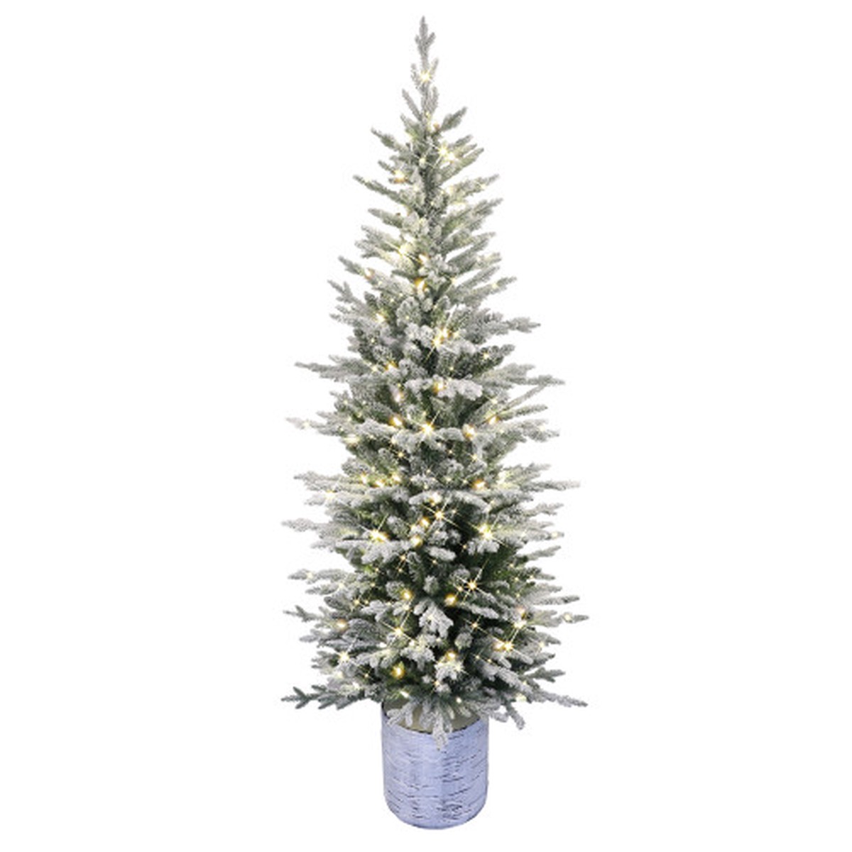 Pre-lit Potted Flocked Arctic Fir Pencil Christmas Tree - 6 - Warm White Lights