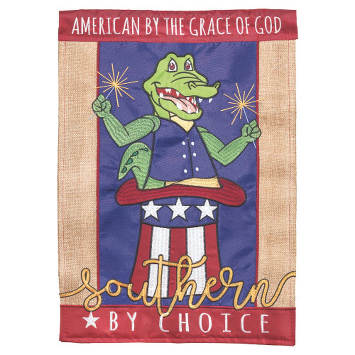 Red and Blue 4th of July Alligator Double Applique Outdoor Garden Flag 18" x 13"