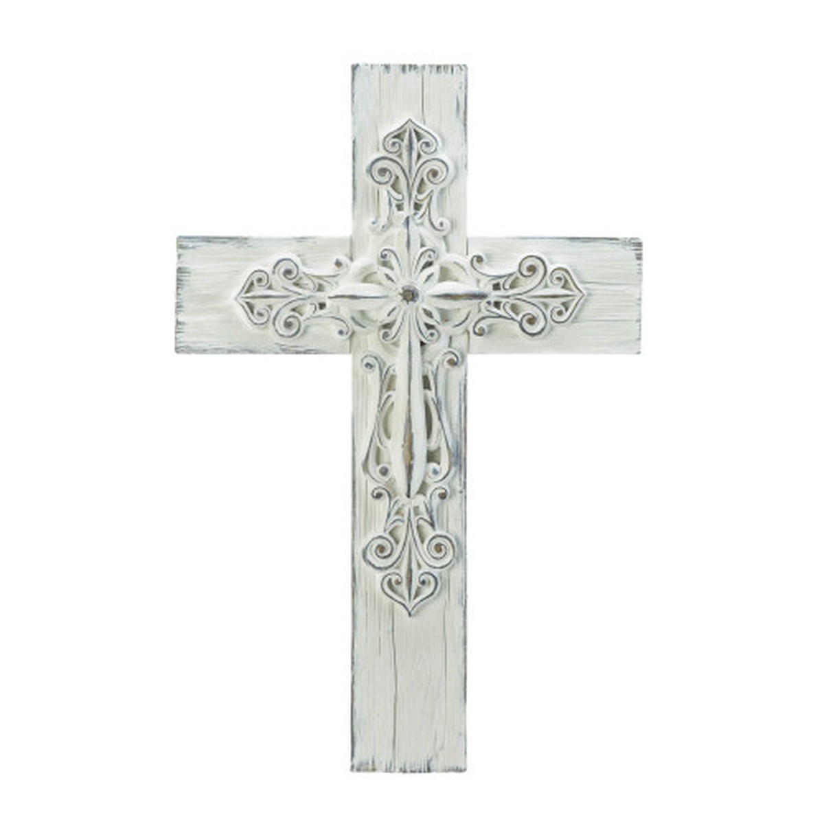 Scrolled Whitewash-Style Wall Cross - 13.5"