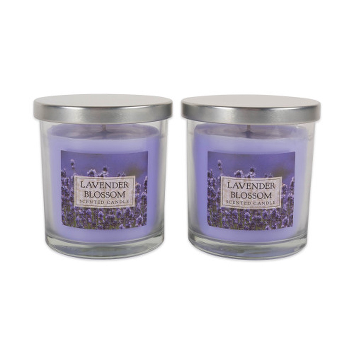 Set of 2 Purple, White, and Silver Lavender Blossom Single Wick Candles