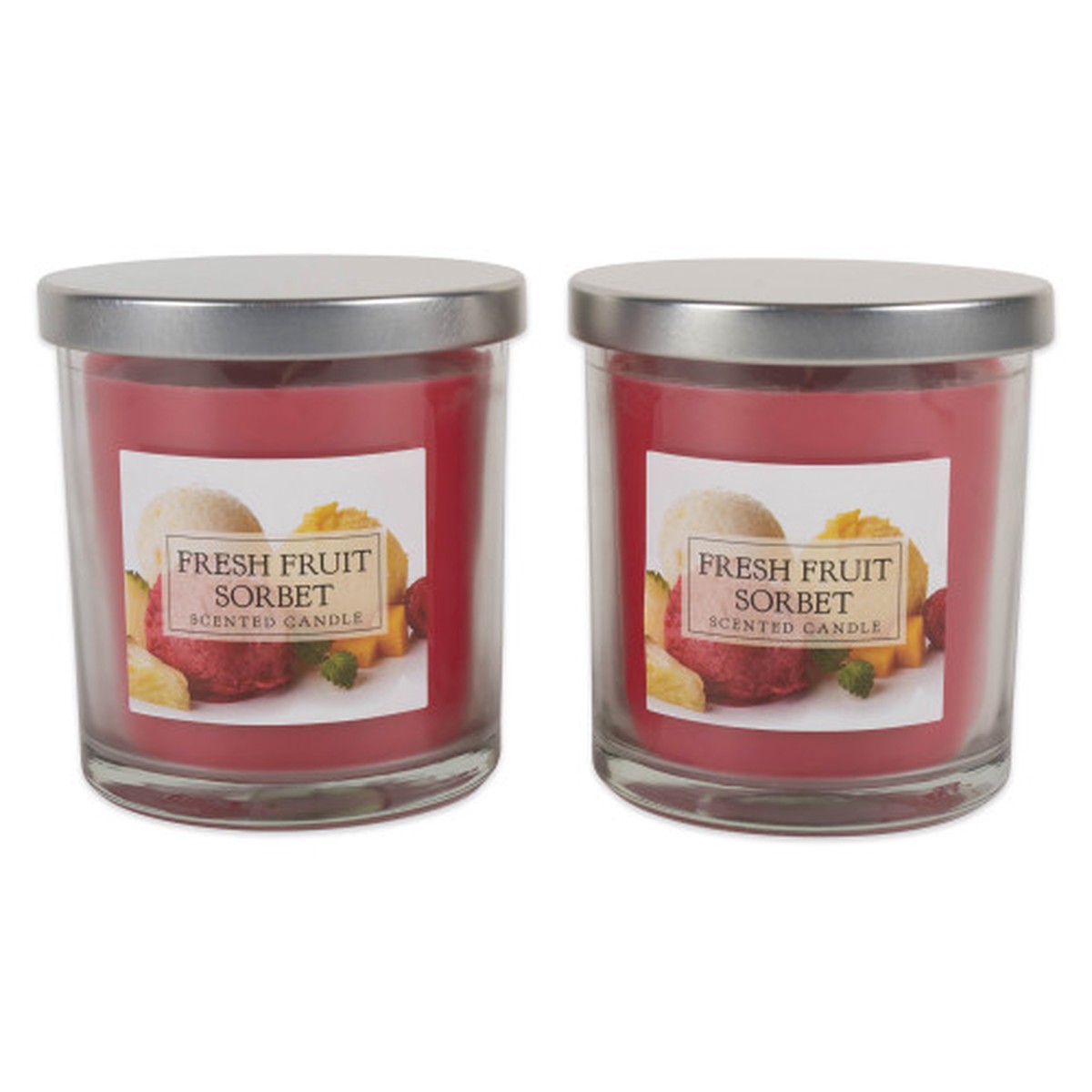 Set of 2 Red, White, and Silver Fresh Fruit Sorbet Single Wick Candles