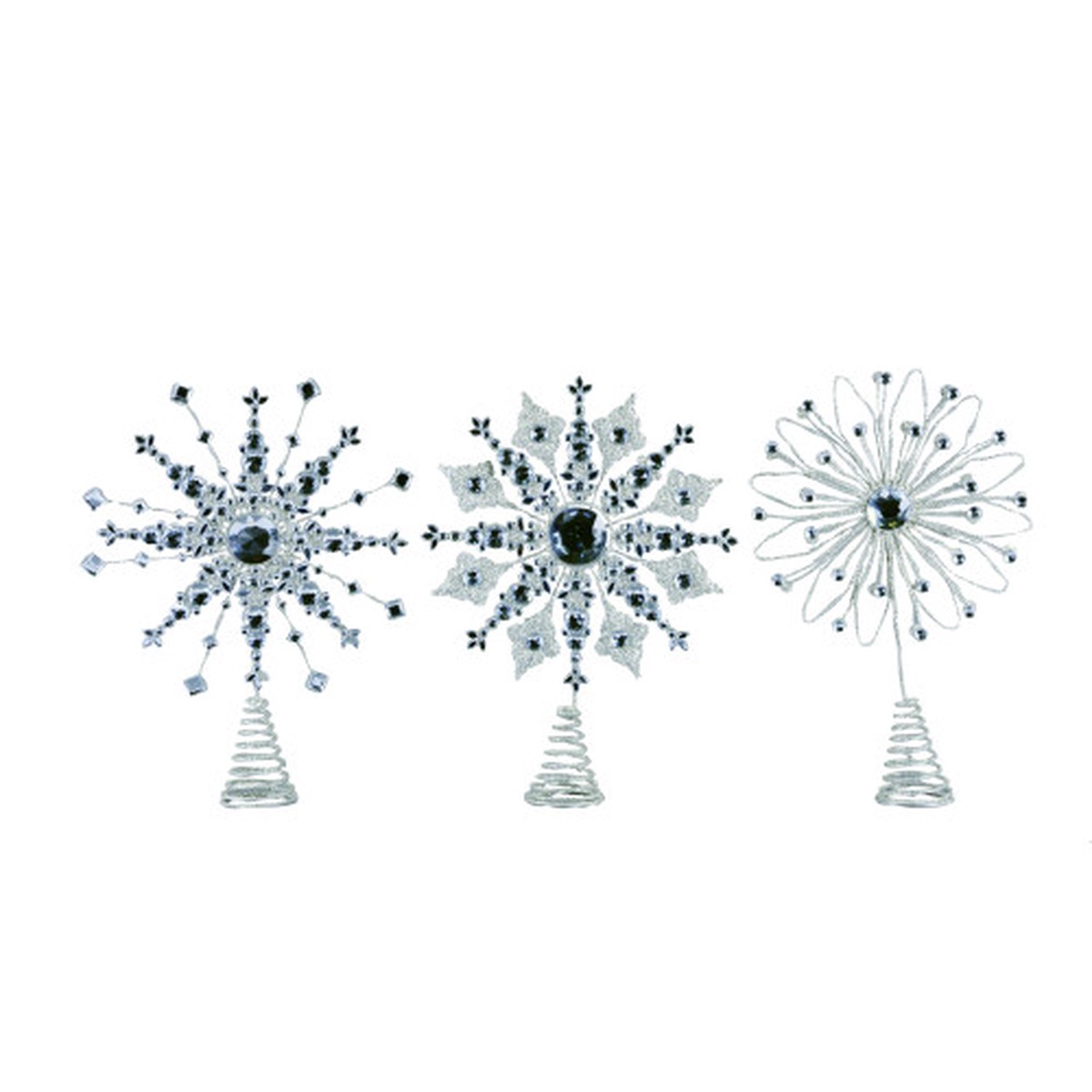 Set of 3 Silver and Black Christmas Snowflake Tree Topper 14"