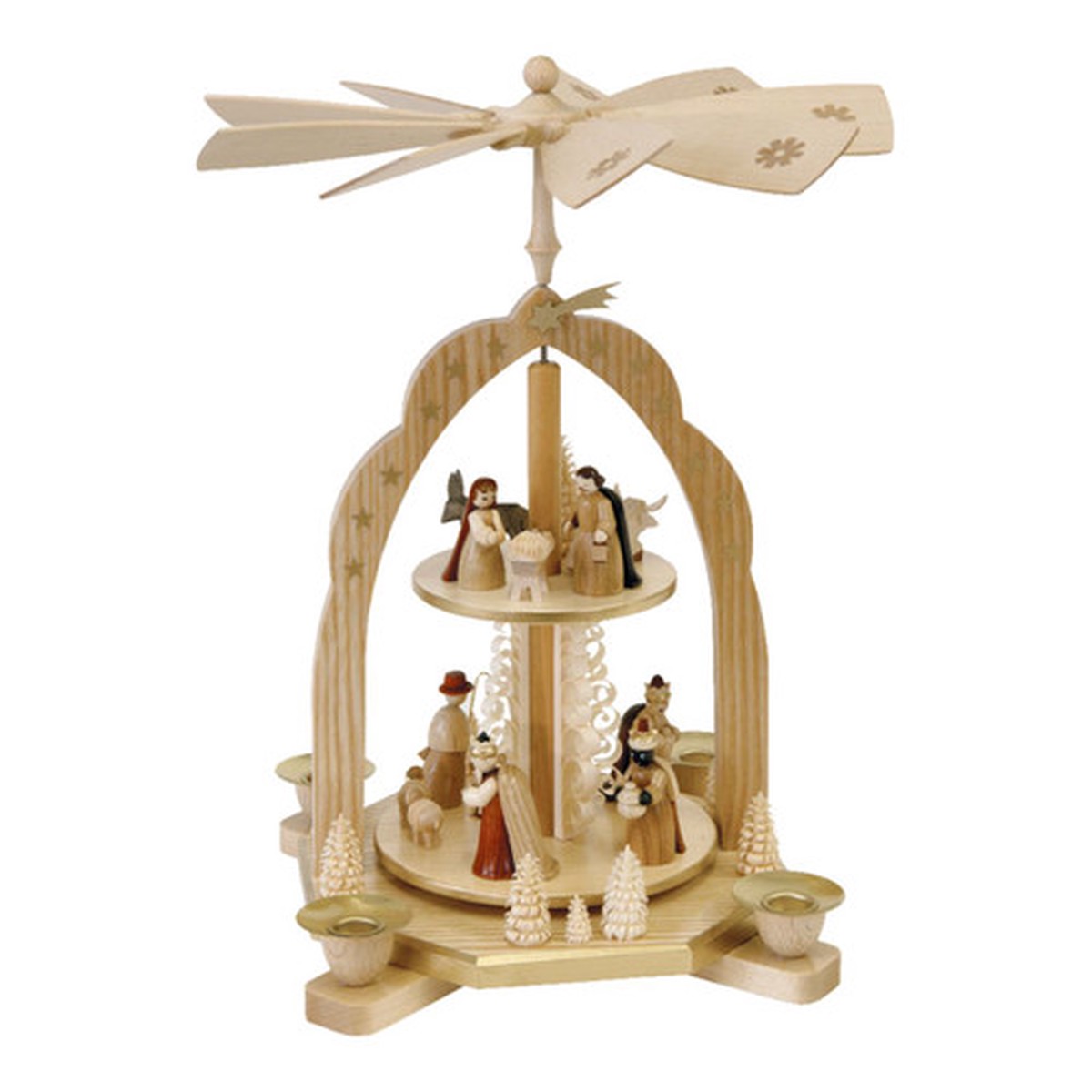 11.75" Richard Glaesser Nativity and Wisemen Christmas Pyramid Candle Holder