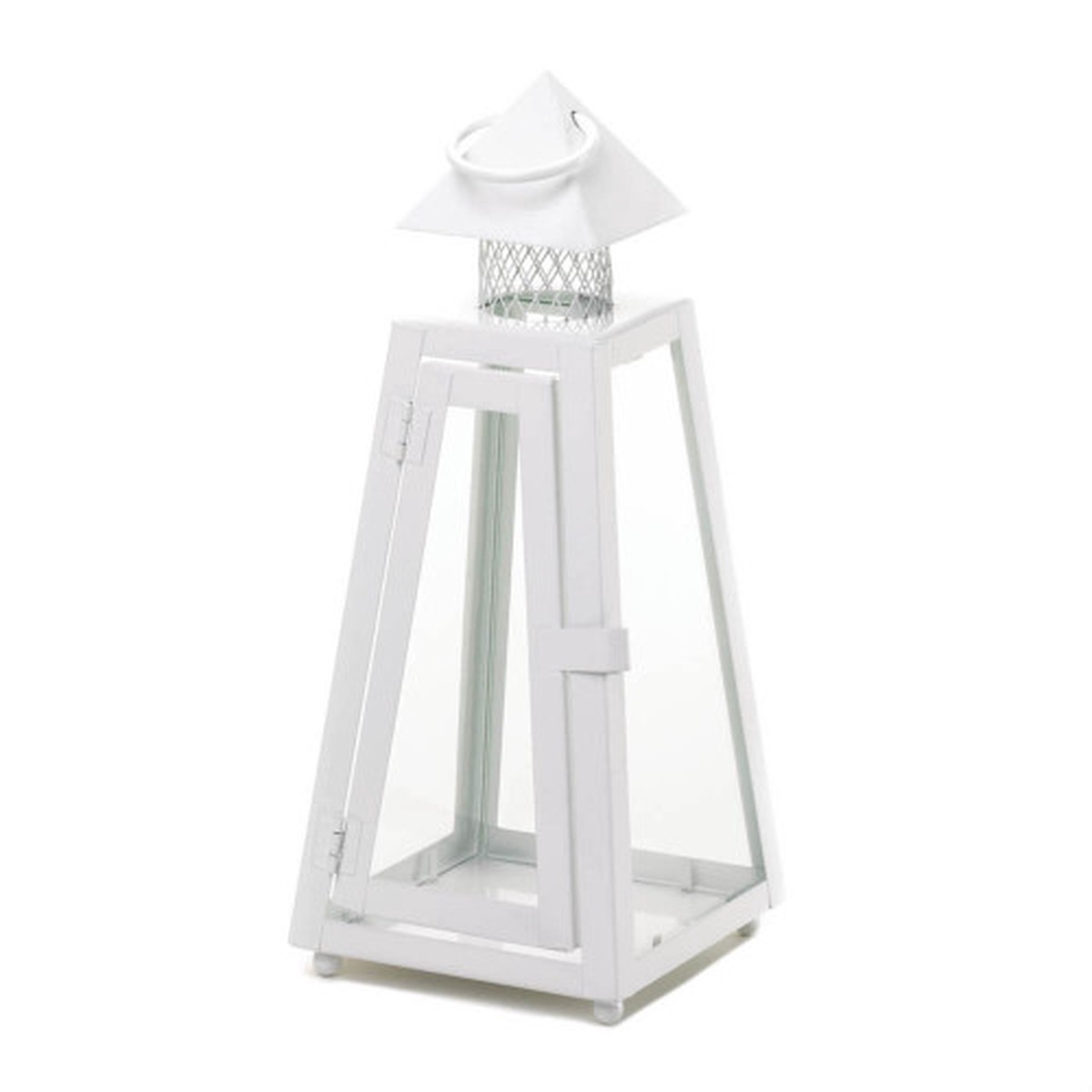 11.75″ White Contemporary Candle Lantern with Handle