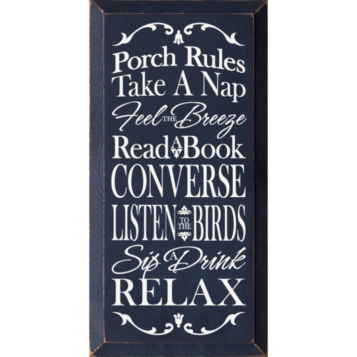 18″ Blue and White Rectangular Porch Rules Wood Porch Board Sign Decoration