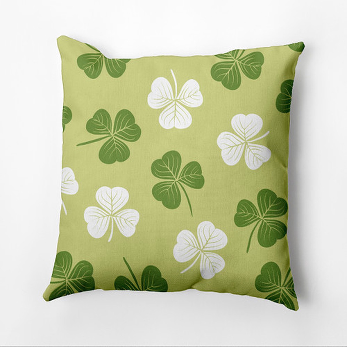 26" x 26" Green and White Shamrock Lucky Square Throw Pillow