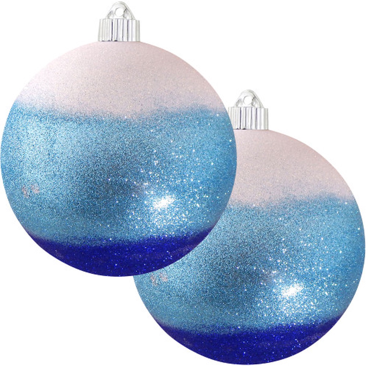 2ct Blue and White Glittering Shatterproof Christmas Ball Ornament 6″ (150mm)