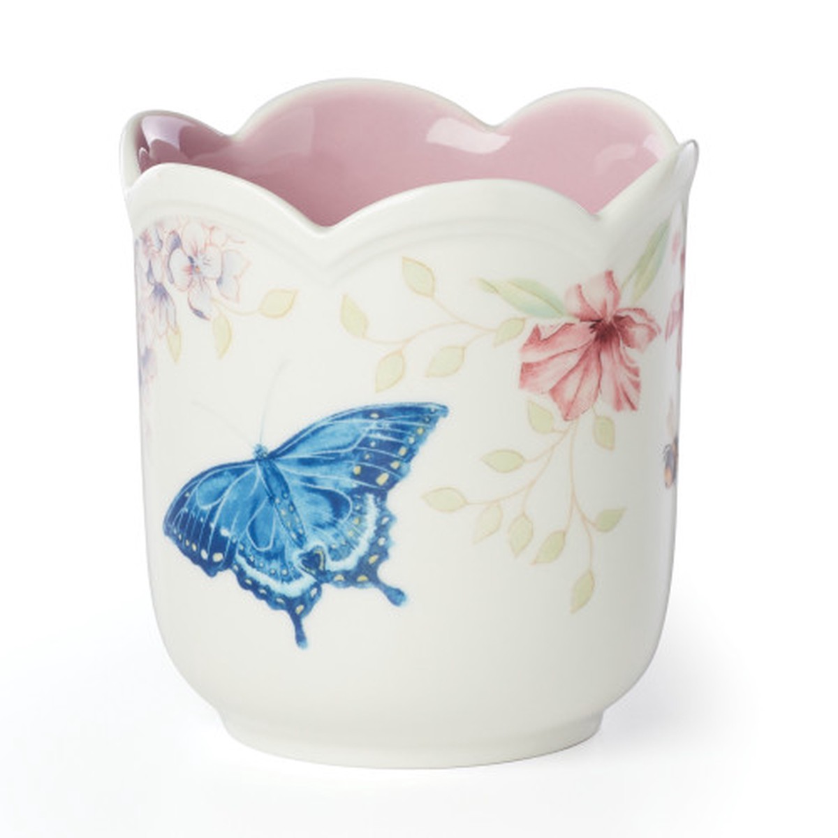 3.75" White and Pink Butterfly Meadow Porcelain Lilac Linen Scented Candle