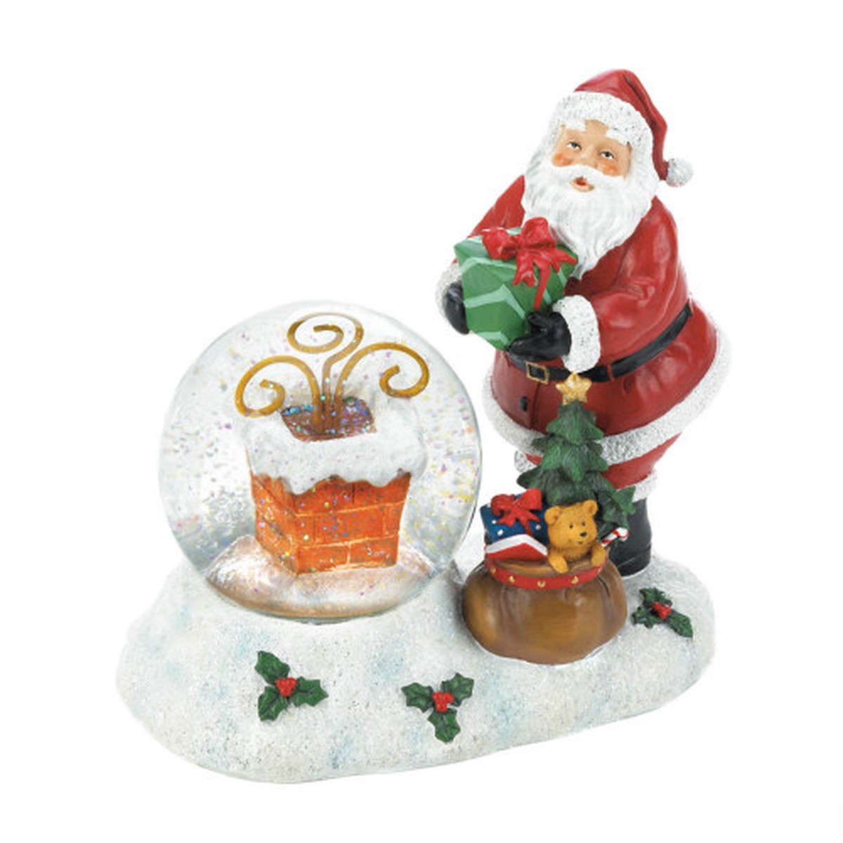 9″ White and Red Santa with Chimney LED Snow Globe Figurine