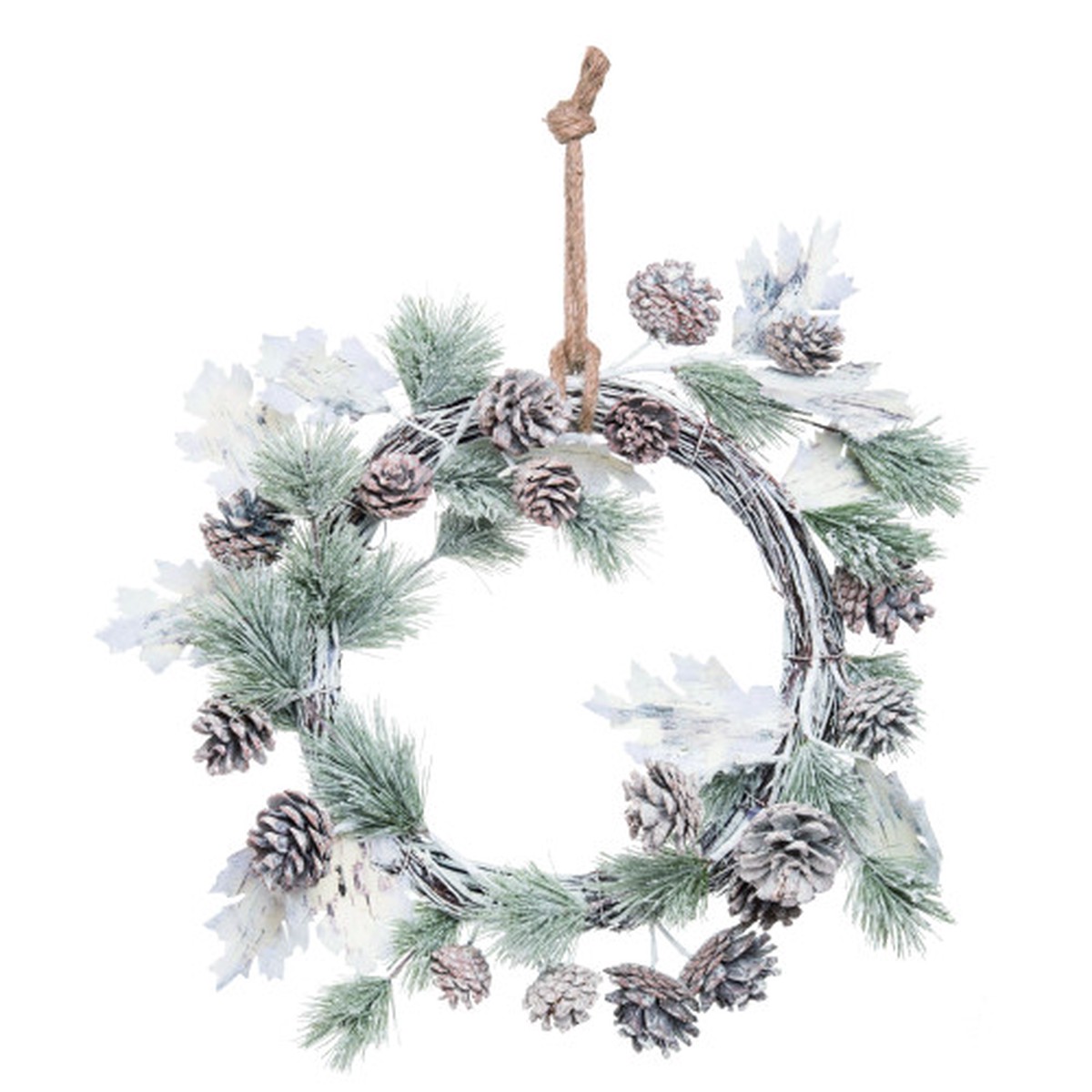 Flocked Leaf and Pinecone Christmas Wreath -16-Inch, Unlit