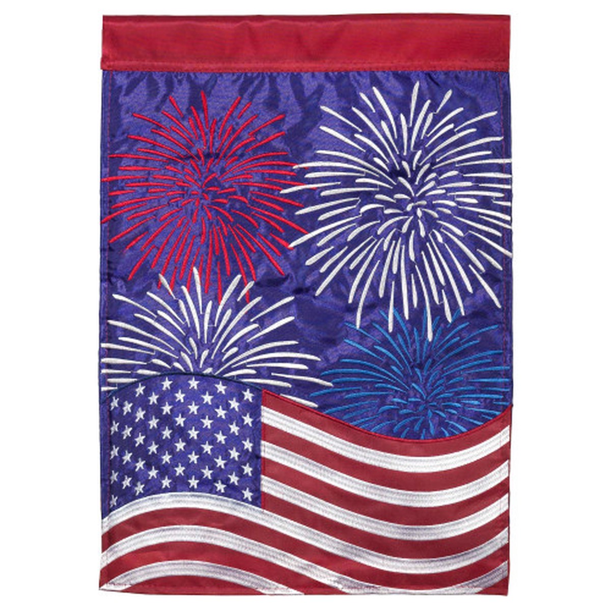 Patriotic Double Applique USA Flag and Fireworks Outdoor Garden Flag - 18" x 13"