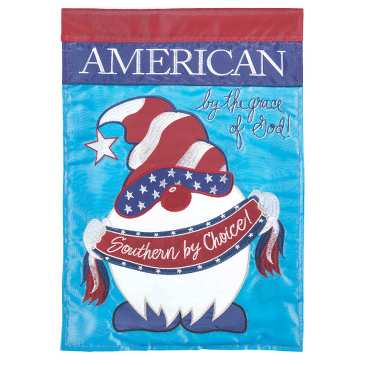 Patriotic Gnome "American by the Grace of God!" Outdoor Garden Flag - 18" x 13"