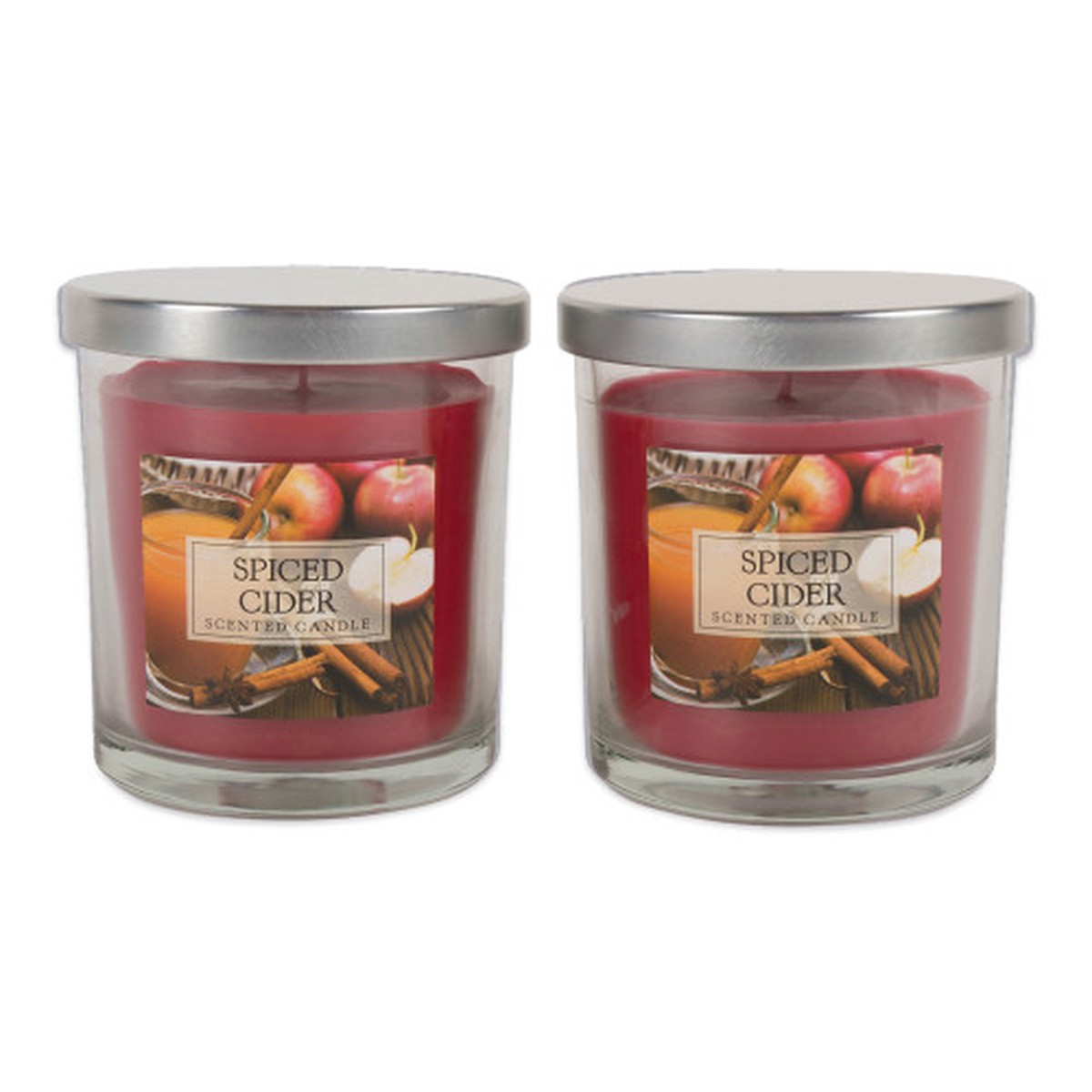 Set of 2 Red, Orange, and Silver Spiced Cider Single Wick Candles