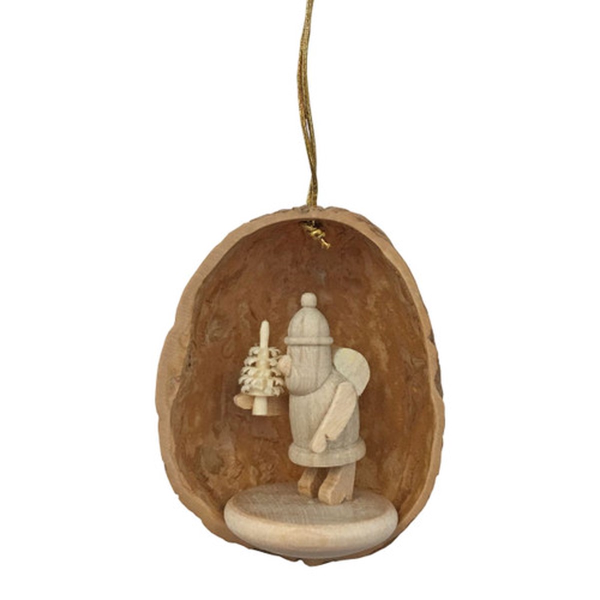 1.5″ Brown and Beige Handcrafted Nutshell with Santa Dregeno Ornament