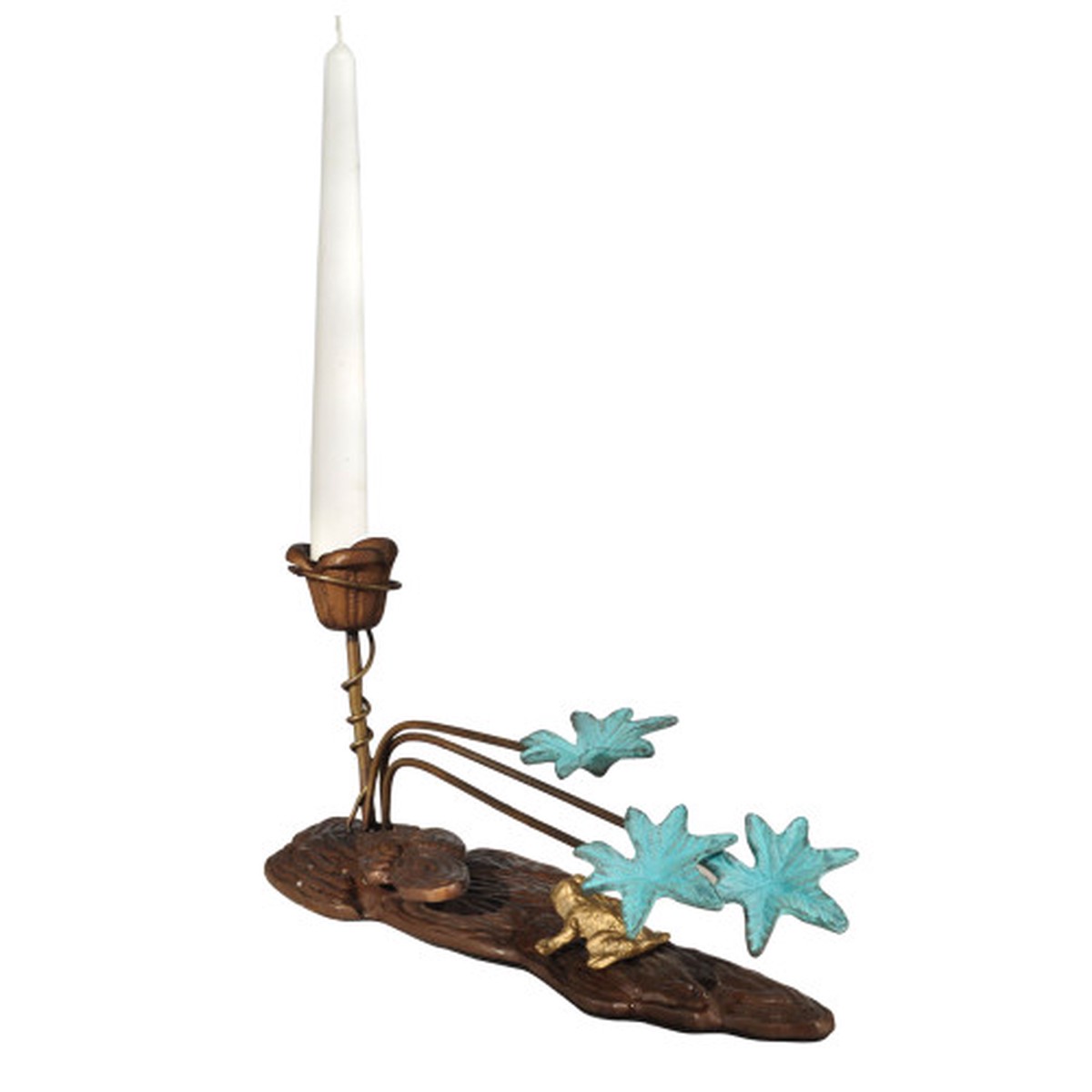 10″ Frog with Flowers and Leaves Candle Holder