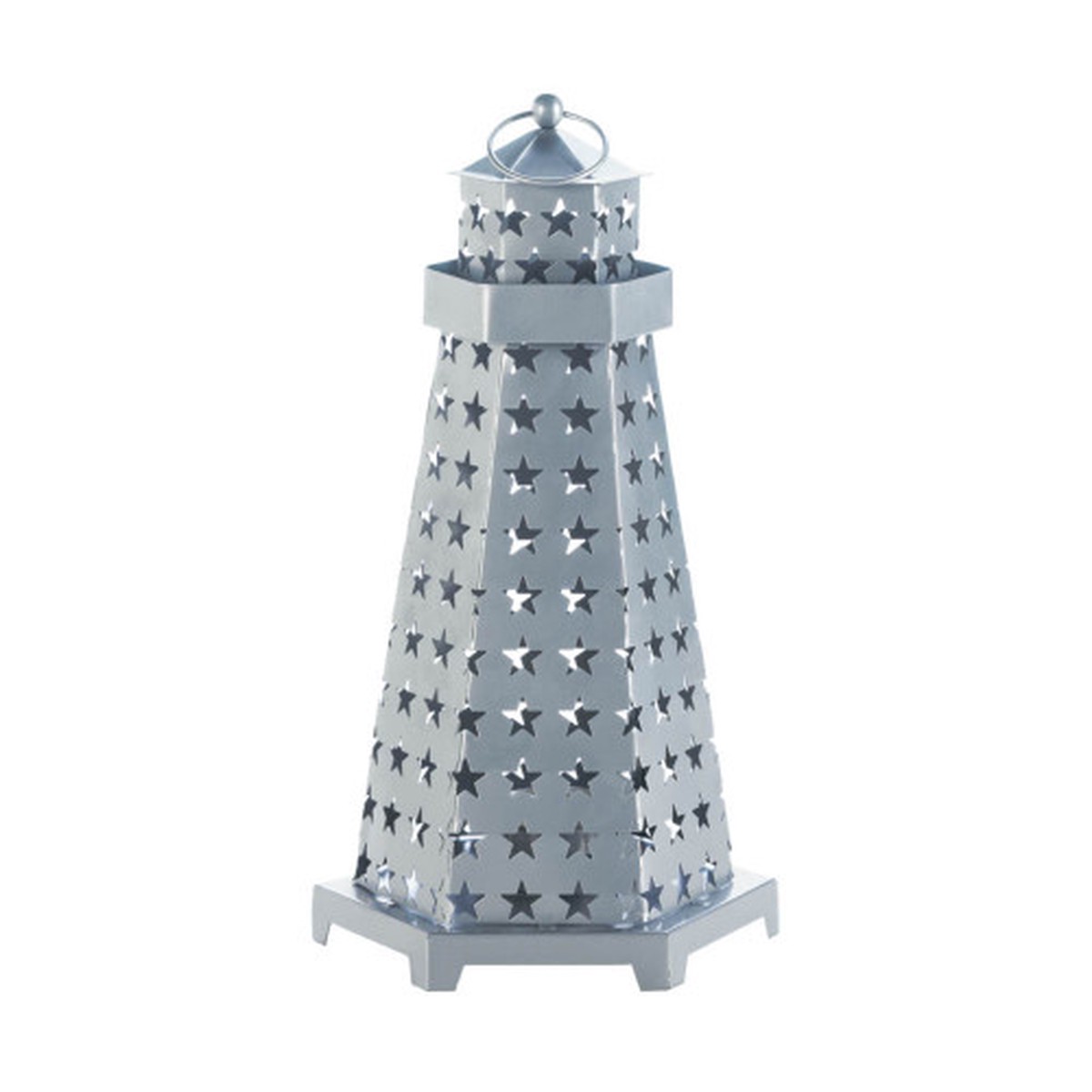 11.25″ Silver Cut-Out Star Metal Lighthouse Lantern