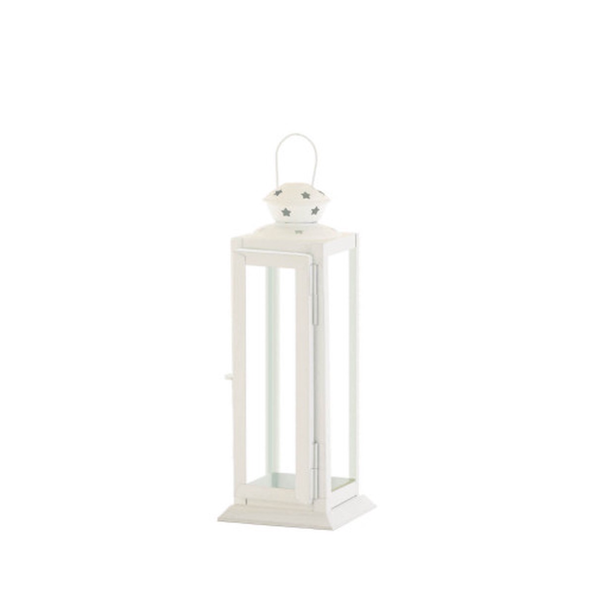 11″ White Contemporary Small Cutout Stars Candle Lantern