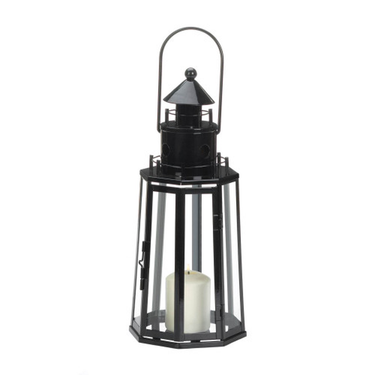 12.25″ Black and Clear Lighthouse Hanging Candle Lantern