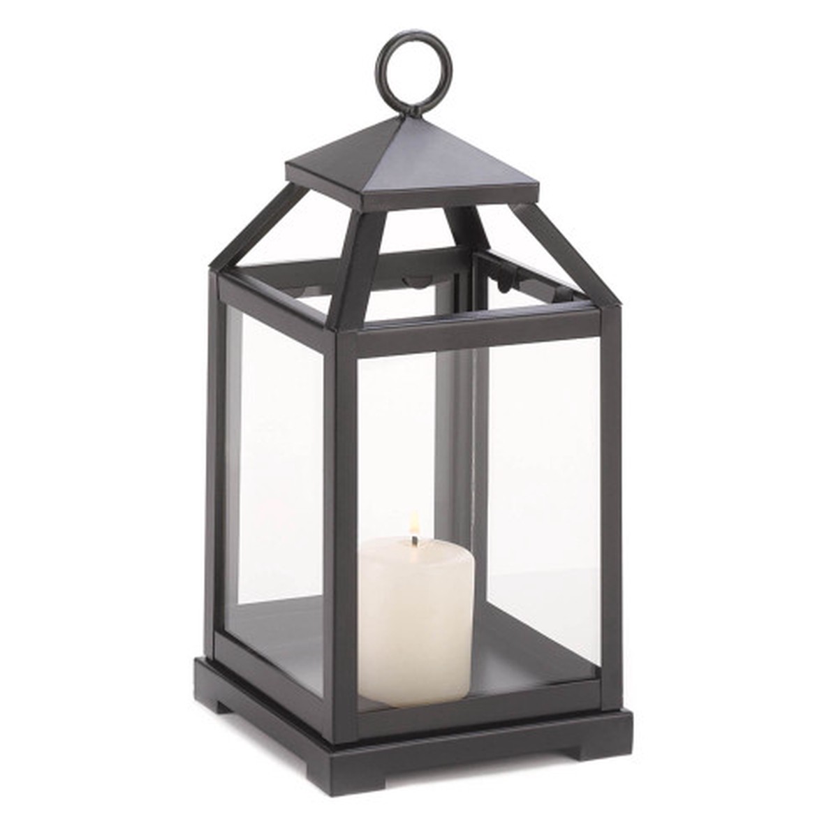 13.25″ Black and Clear Contemporary Candle Lantern