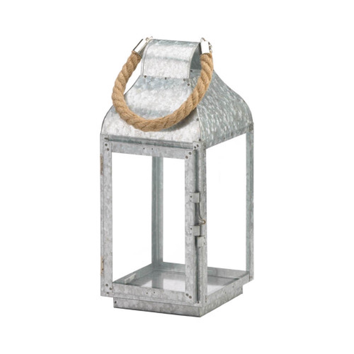 13.75″ Gray and Clear Farmhouse Candle Lantern with Handle