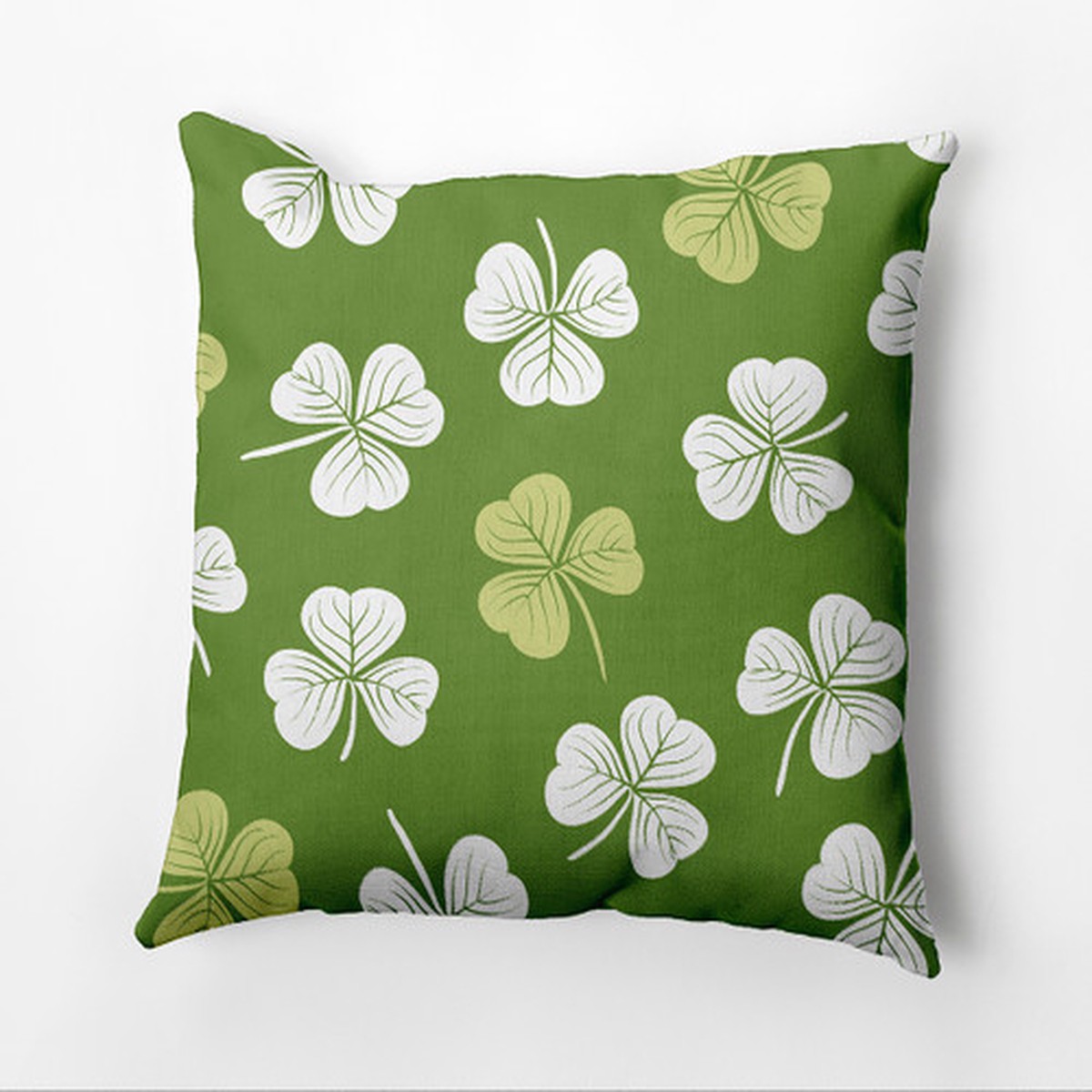 16" x 16" Green and White Shamrock Lucky Throw Pillow