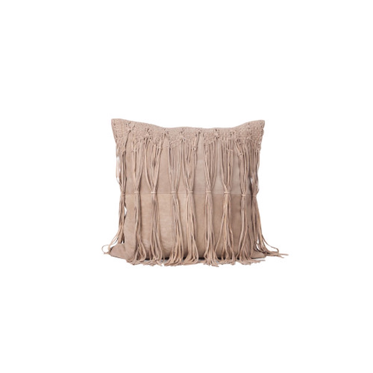 20″ Beige Decorative Square Suede Leather Cushion – Feather and Down Filler