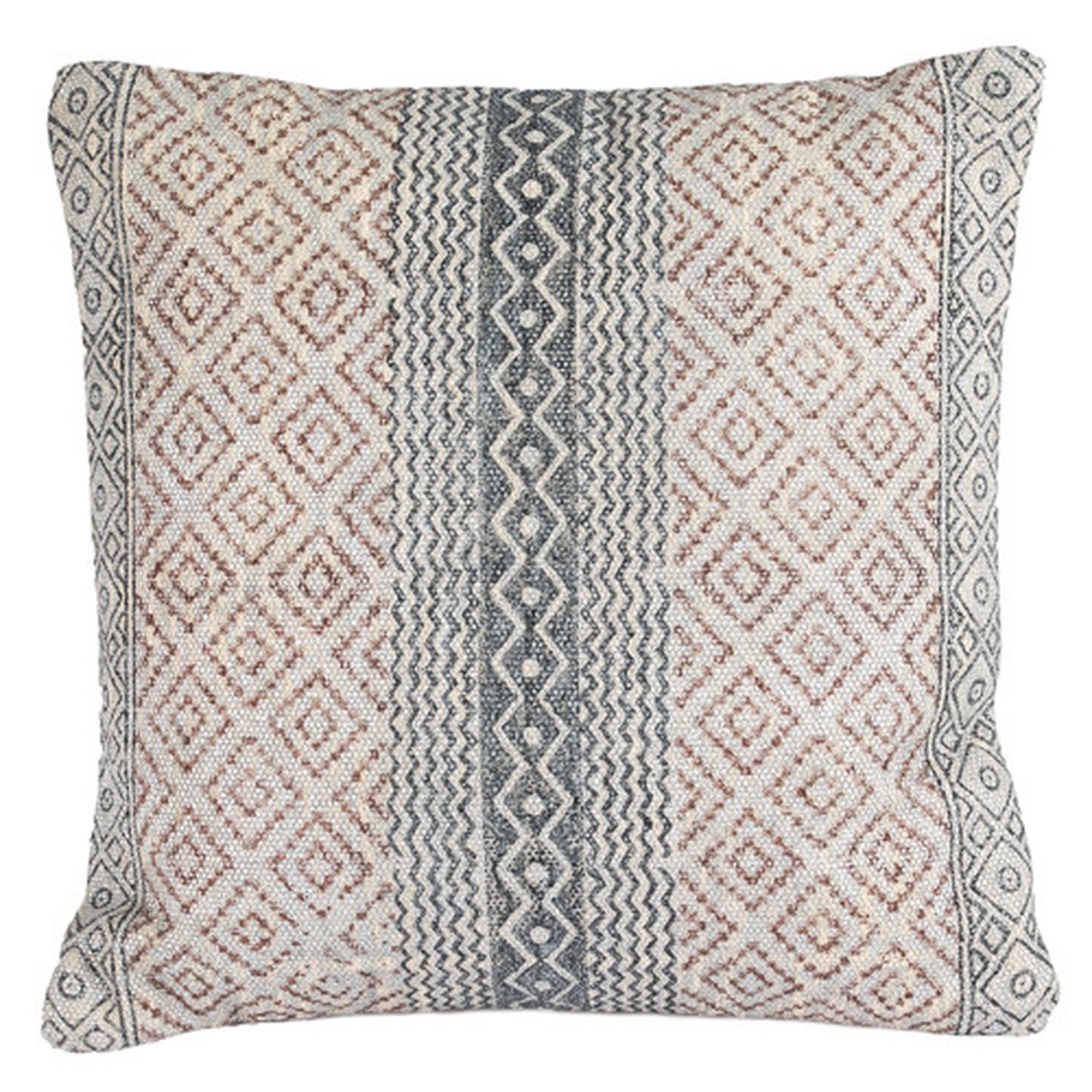 20″ Black, Red, and Brown Diamond Patterned Decorative Cotton Cushion – Feather and Down Filler